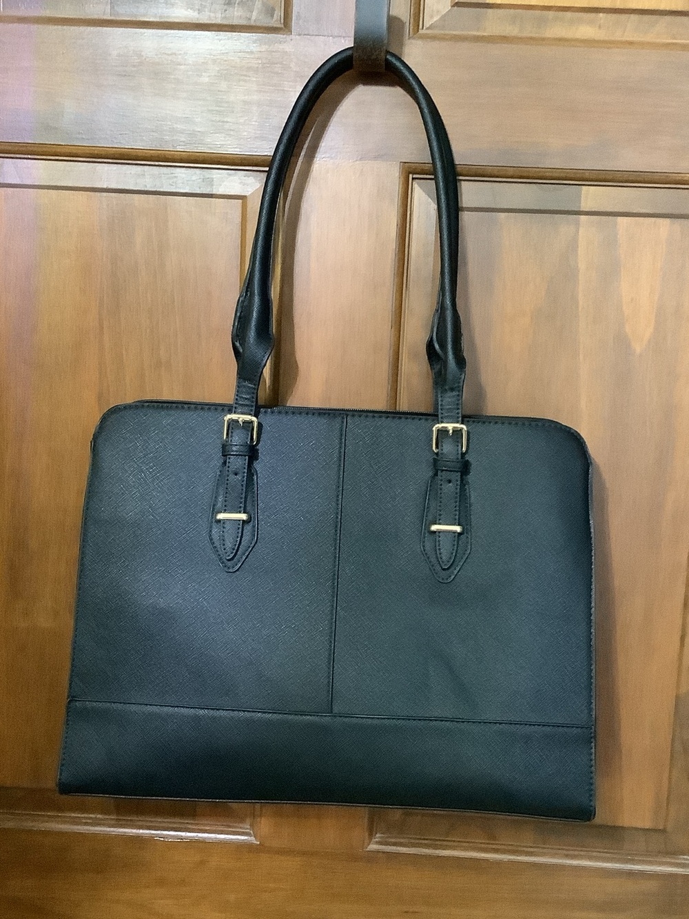Laptop Black Structured Leather Tote Bag